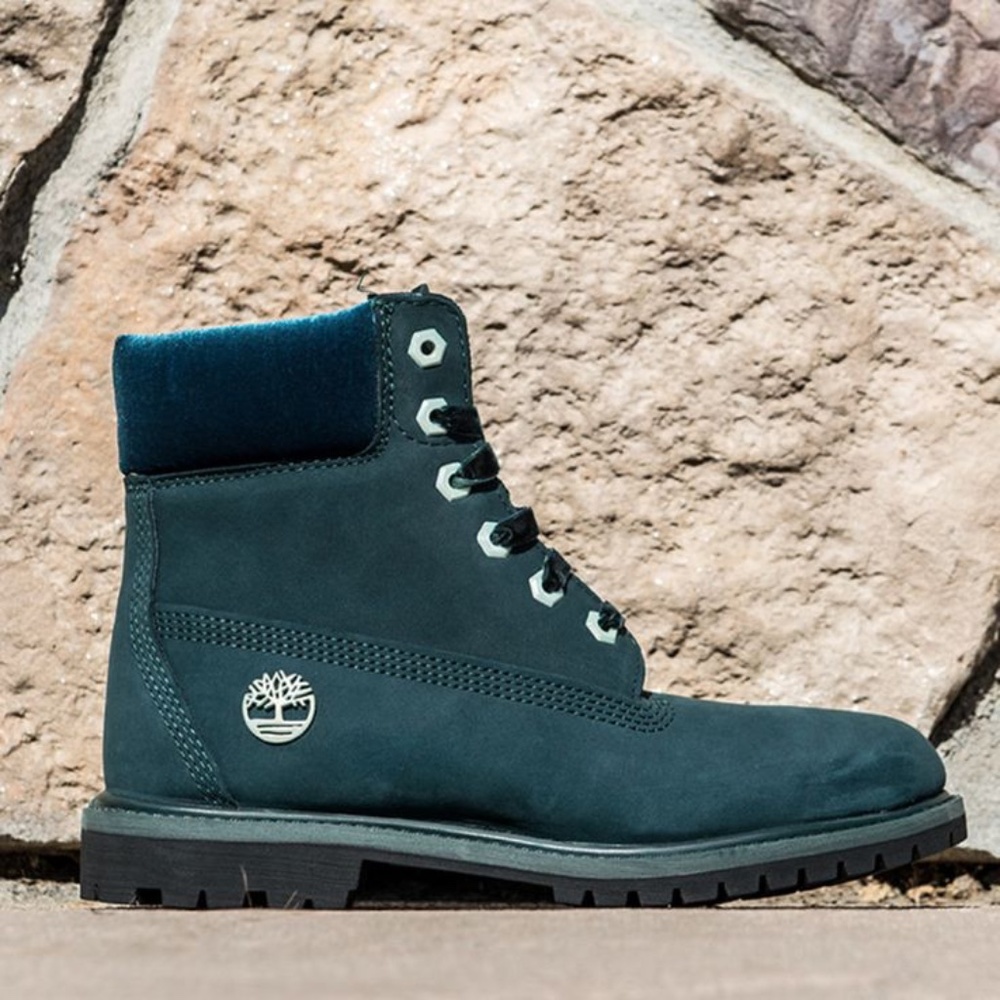 Green Suede Timberland Boots w/ Velvet Trim and Laces
